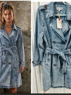 Stoosh Light Blue Denim Trench Coat